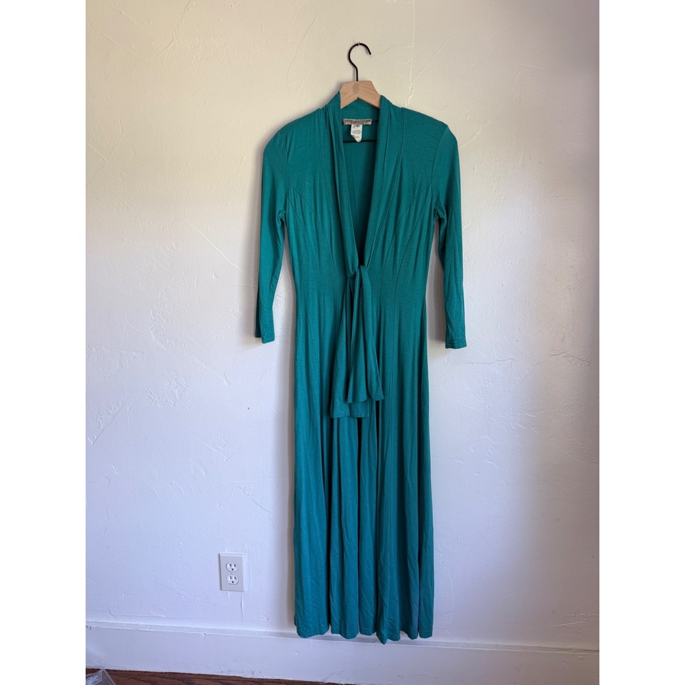 Vintage Karen Alexander Boston Proper Teal Tie Front Maxi Dress Made USA S